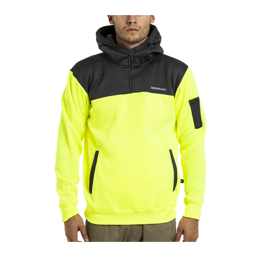 Caterpillar Hi Vis Philippines - Mens Hoodies - Yellow/Grey 47083QOMW